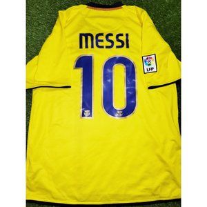 Messi Barcelona TREBLE SEASON 2008 2009 Away Yellow Soccer Jersey Shirt L
